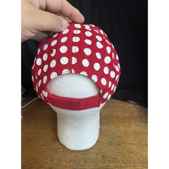 Disney Minnie Mouse Adult Adjustable Hat Cap Polkadots! Red White Signed - Picture 3 of 4